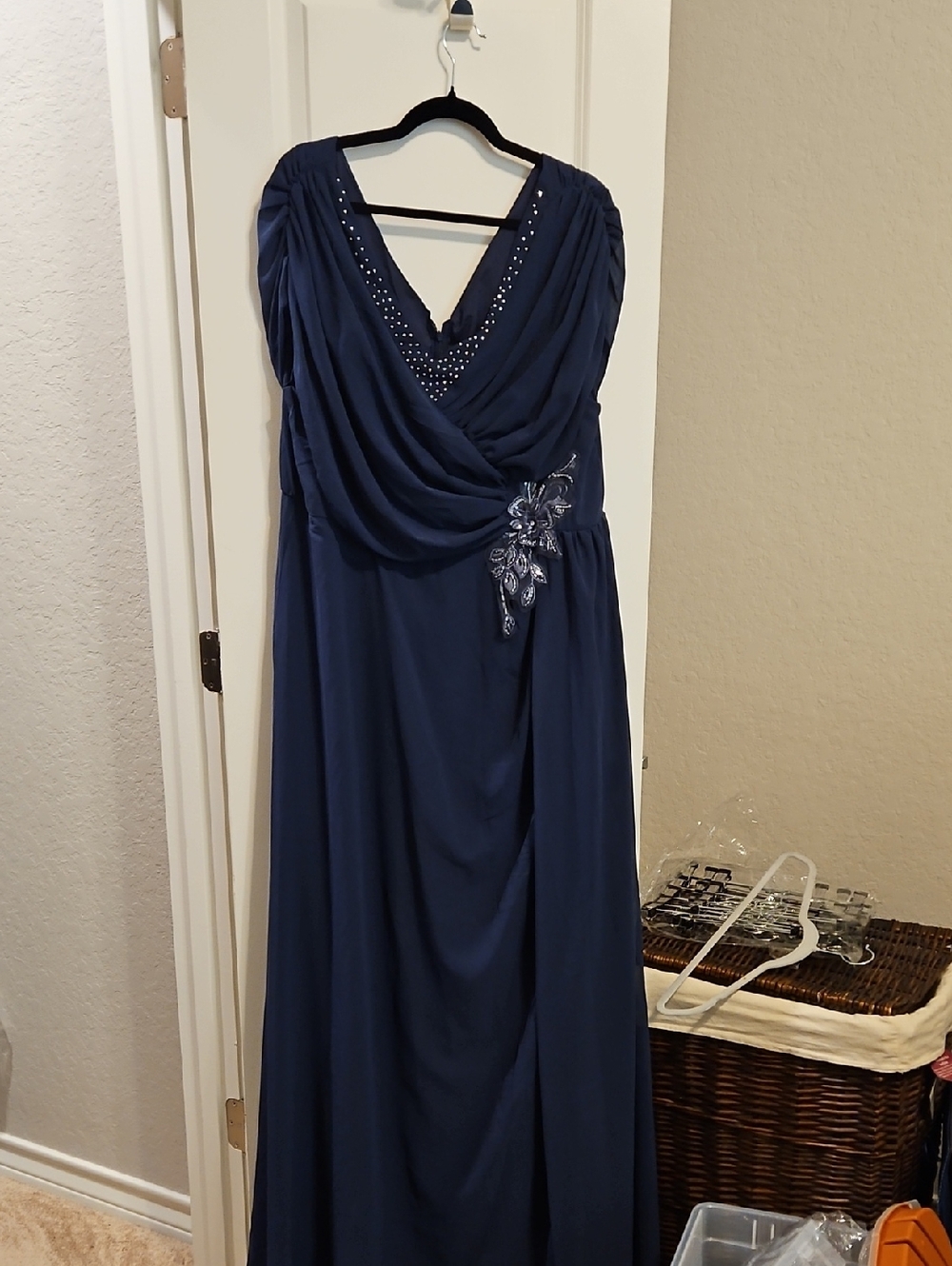 Source Unknown Navy Blue Maxi Dress with Beaded Accents